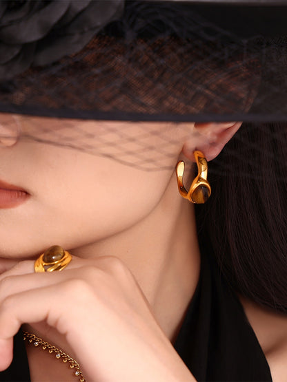 Set aus Tigeritring und C-Creolen aus Edelstahl