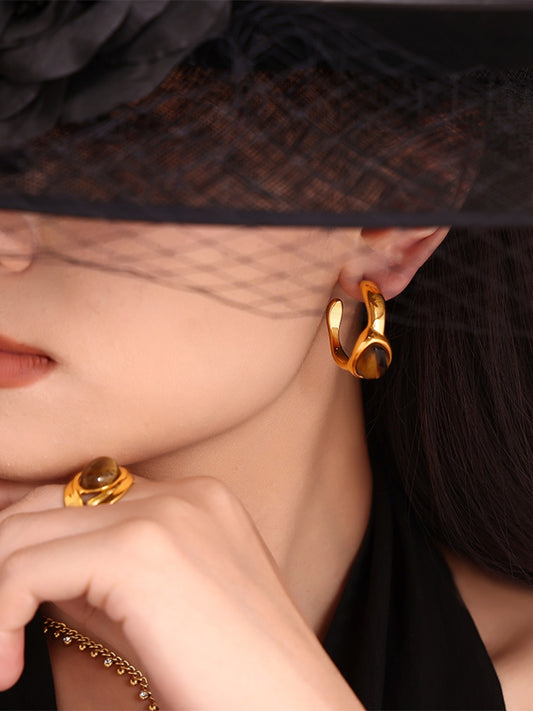 Set aus Tigeritring und C-Creolen aus Edelstahl