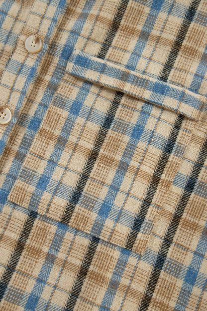 Patchwork-Shacket mit Kapuze und Waffelstrick im Plaid-Stil mit Kordelzug