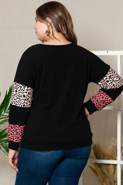 Plus Size T-Shirt mit Leopardenmuster und überschnittenen Schultern
