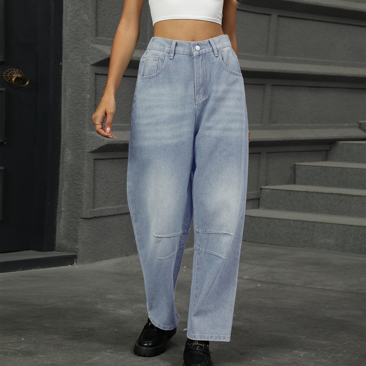 Jeans mit halbelastischer Taille und geradem Bein