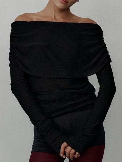 Schulterfreies, langärmliges Stricktop