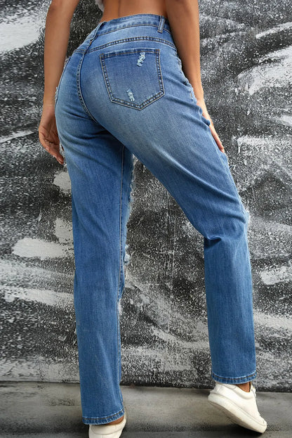Distressed-Jeans mit Kürbis-Pailletten