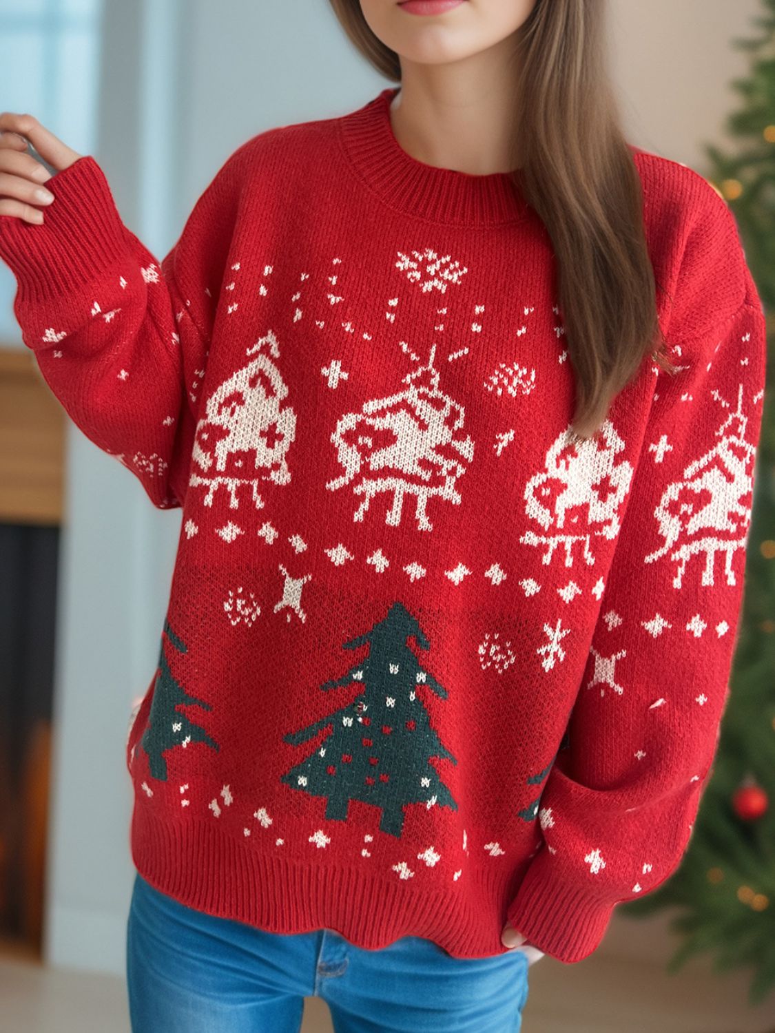 Weihnachtselement Rundhals Langarmpullover
