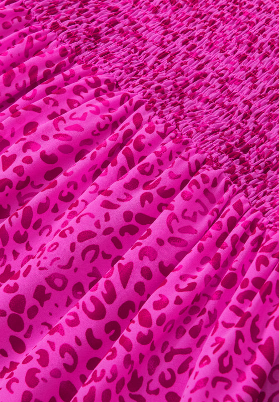 Gerüschte Bluse mit Leopardenmuster und Stehkragen