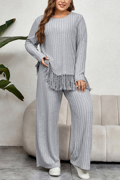 Set aus Oberteil und Hose mit Quastensaum in Übergröße
