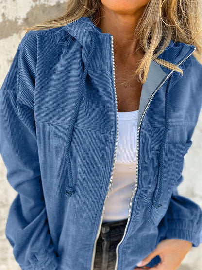 Langärmlige Kapuzenjacke mit Kordelzug und Reißverschluss