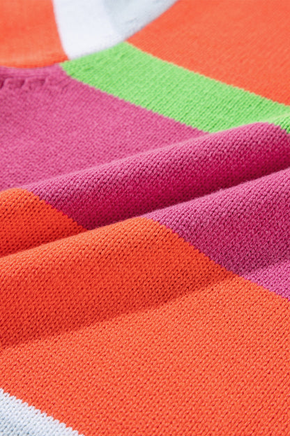 Strickoberteil mit Rundhalsausschnitt und halblangen Ärmeln in Farbblock-Optik