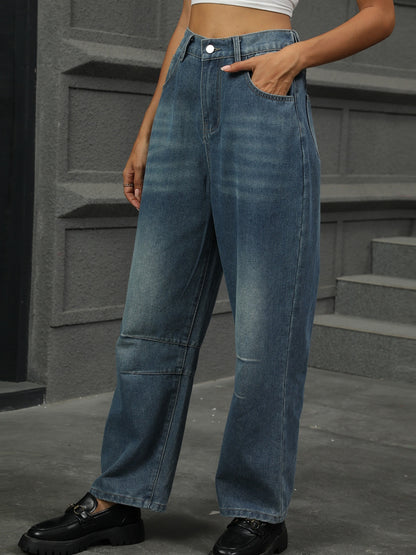 Jeans mit halbelastischer Taille und geradem Bein