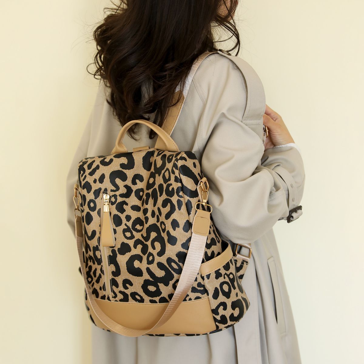 Rucksack aus PU-Leder mit Leopardenmuster