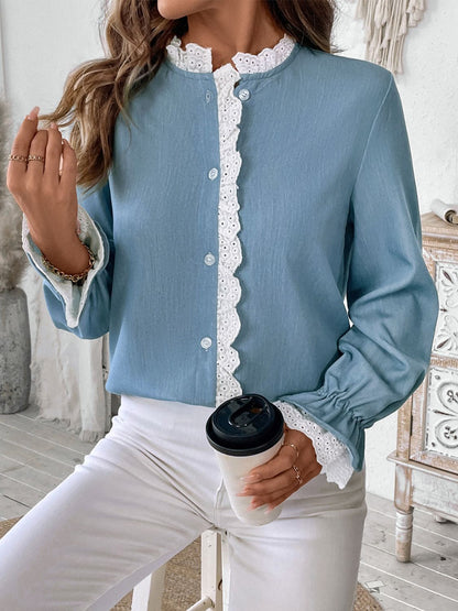 Perfee – Langärmliges Button-Down-Hemd mit Spitzendetail