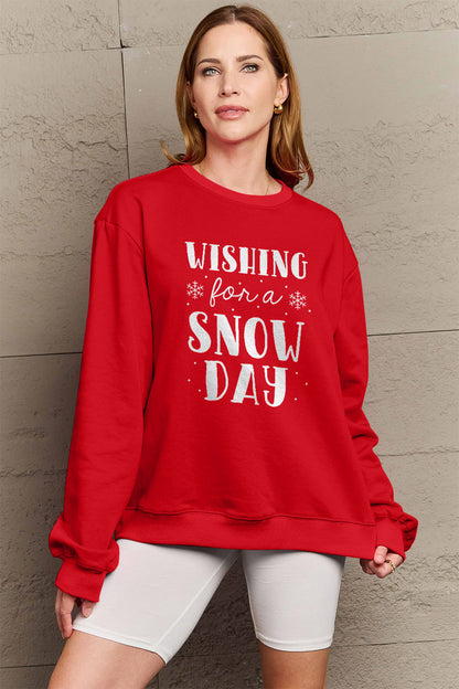 Simply Love Sweatshirt mit Rundhalsausschnitt, volle Größe, WISHING FOR A SNOW DAY