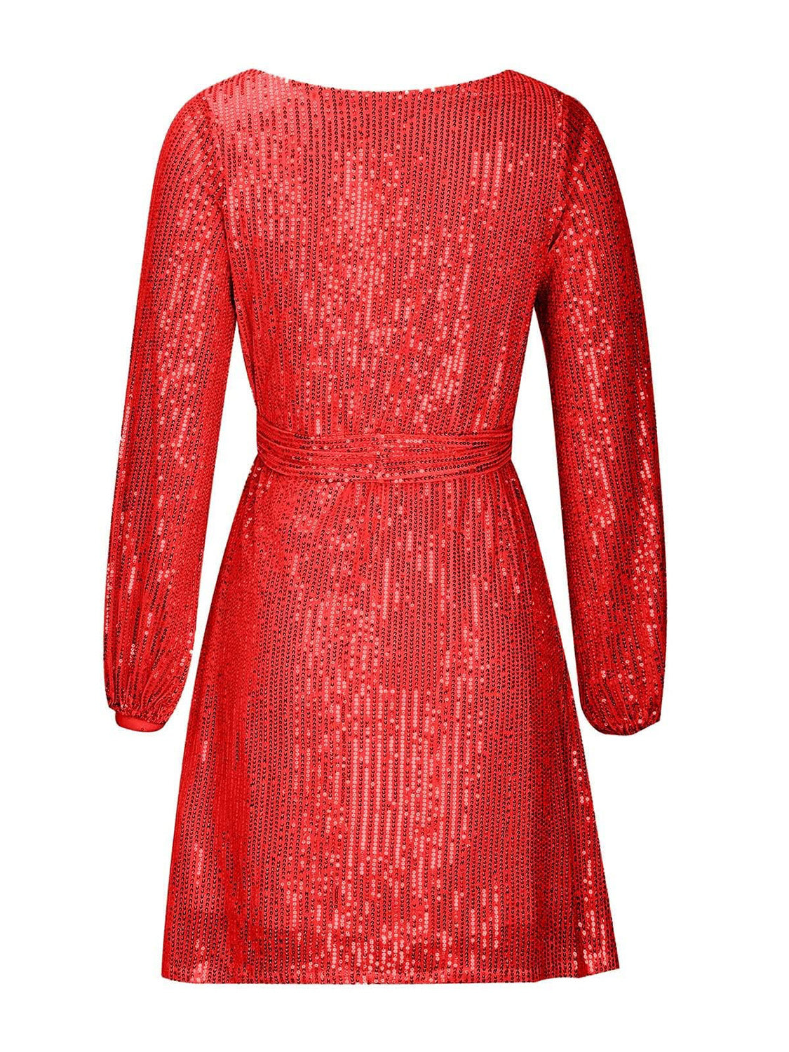 Langärmliges Minikleid mit Pailletten und Bindegürtel