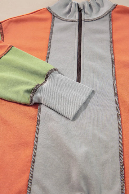 Langarm-Sweatshirt mit sichtbaren Nähten und Farbblockdesign in voller Größe