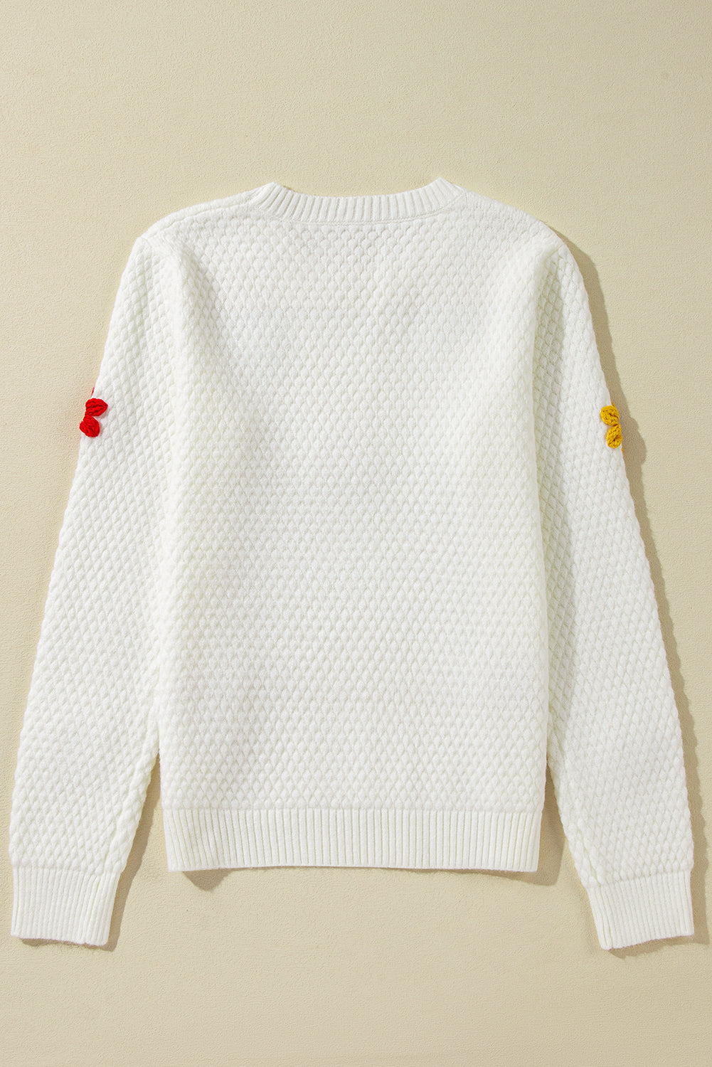 Häkelblumen-Pullover mit Rundhalsausschnitt und langen Ärmeln