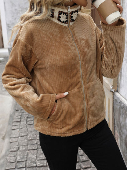 Perfee – Langärmlige Jacke mit Reißverschluss und Kragen