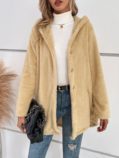 Flauschige Kapuzenjacke mit Knopfleiste