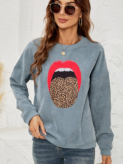 Sweatshirt mit Rundhalsausschnitt und überschnittener Schulterpartie und MAMA-Grafik