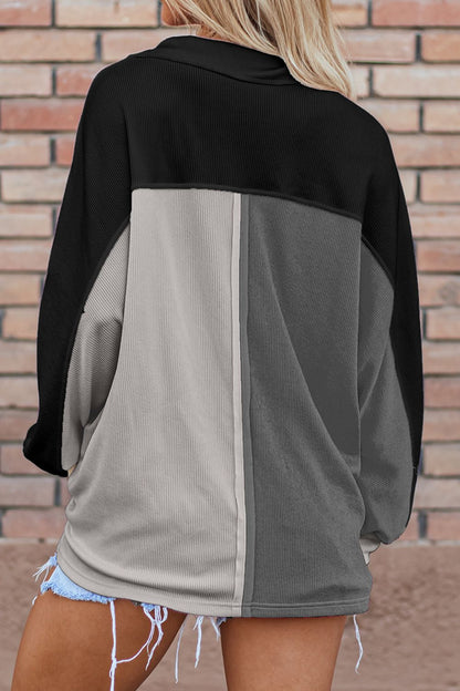 Langarm-Sweatshirt mit Farbblock-Muster und Kragen