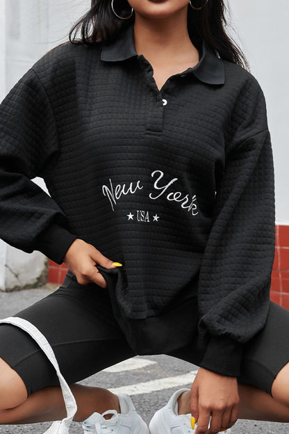 NEW YORK USA Button Detail Long Sleeve Sweatshirt