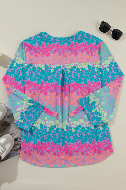 Plus Size Bluse mit Leopardenmuster und langen Ärmeln