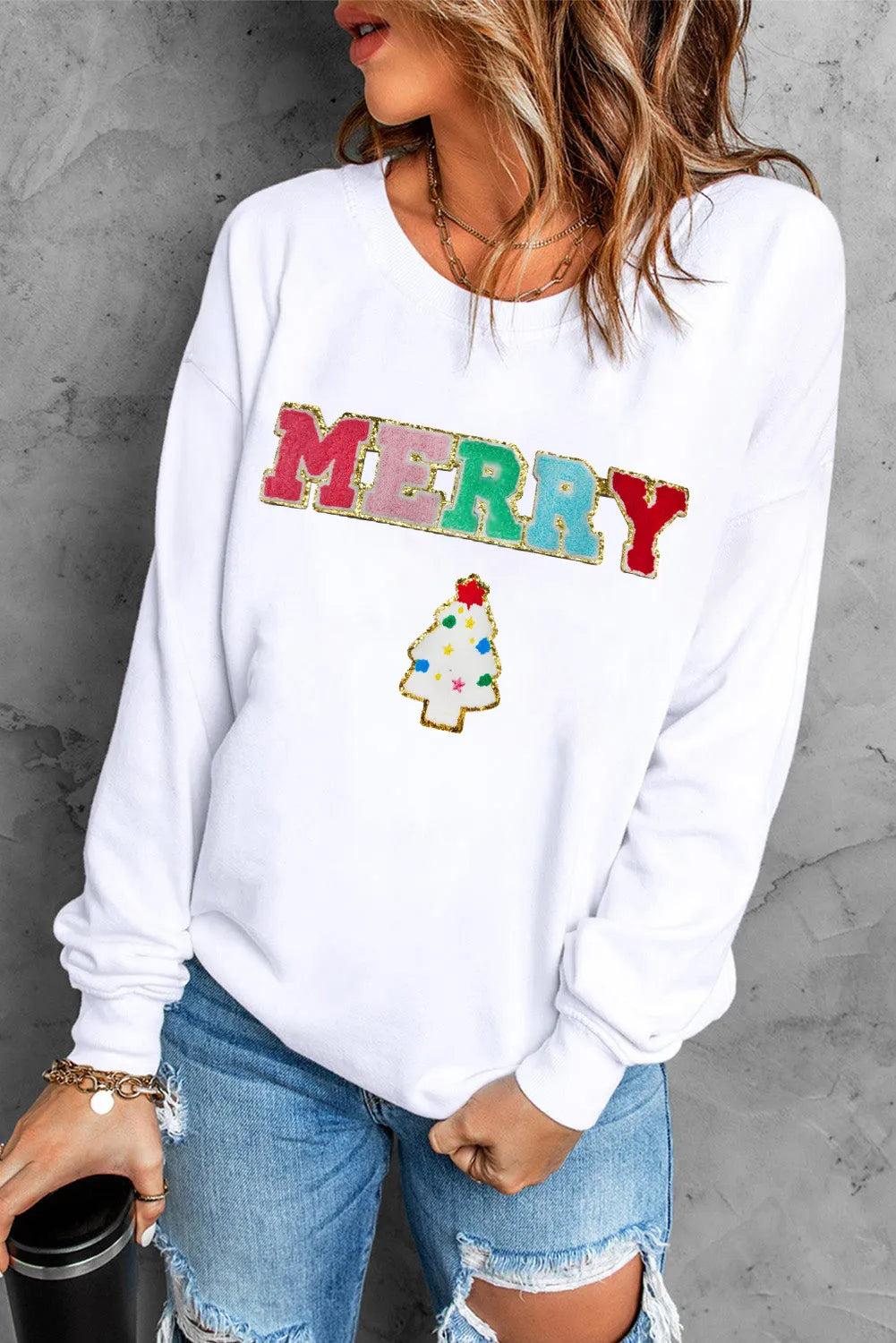 MERRY Langarm-Sweatshirt mit Rundhalsausschnitt