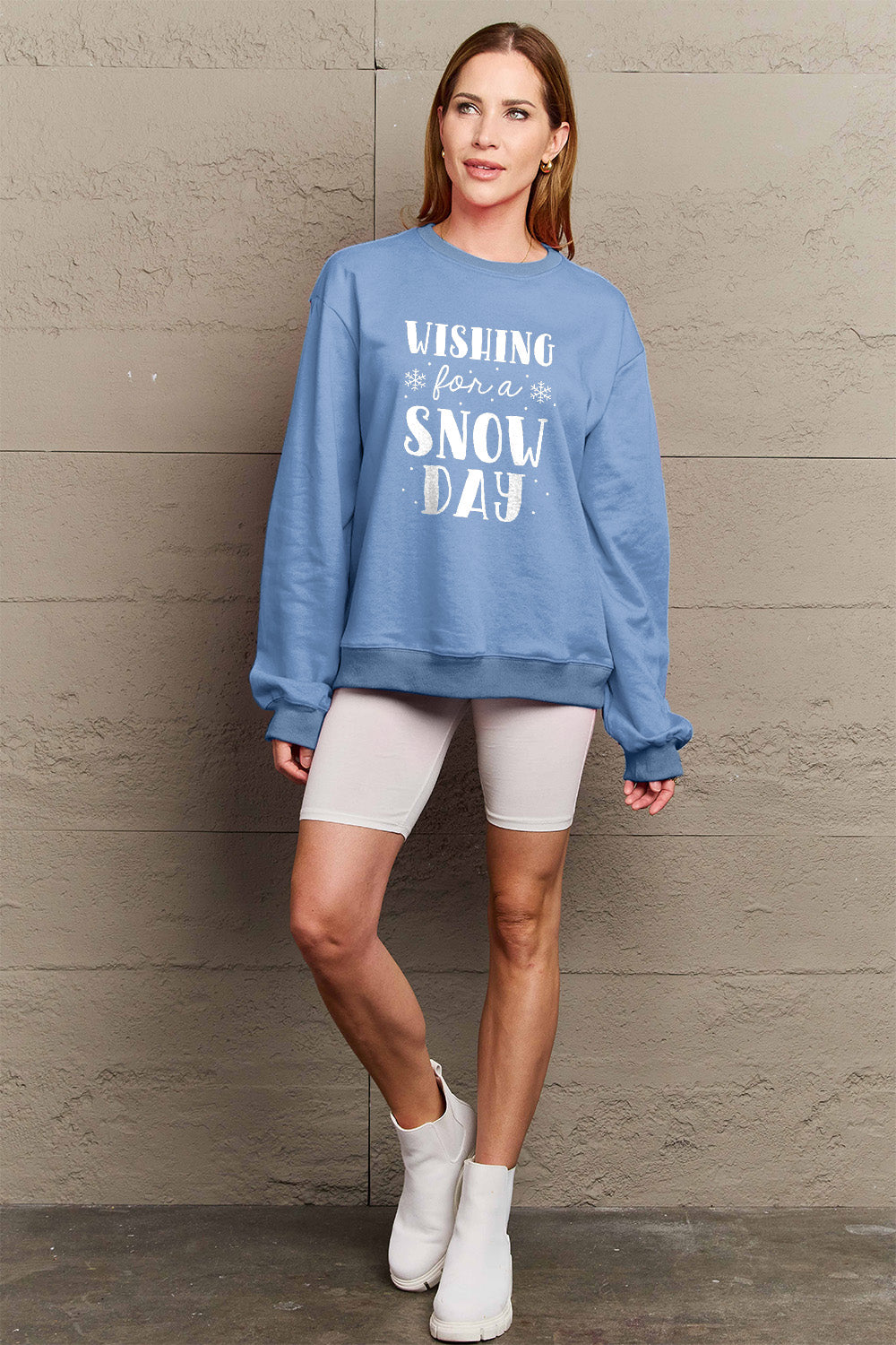 Simply Love Sweatshirt mit Rundhalsausschnitt, volle Größe, WISHING FOR A SNOW DAY