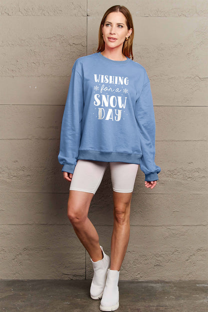 Simply Love Sweatshirt mit Rundhalsausschnitt, volle Größe, WISHING FOR A SNOW DAY