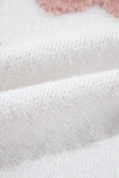 Strickoberteil mit Rundhalsausschnitt und langen Ärmeln und Blumenmuster