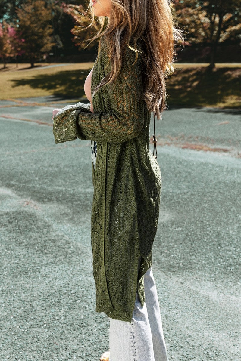 Durchbrochene Strickjacke mit offener Vorderseite und langen Ärmeln