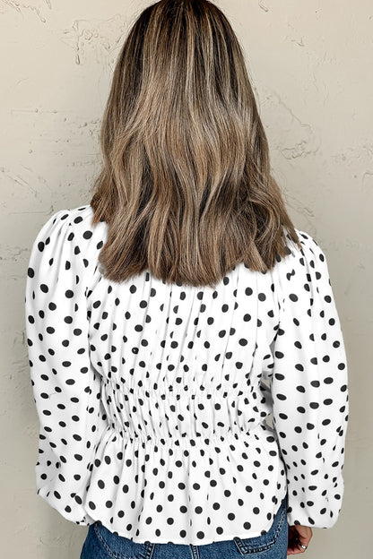 Langärmlige Bluse mit Schleife und Polka Dots und quadratischem Ausschnitt