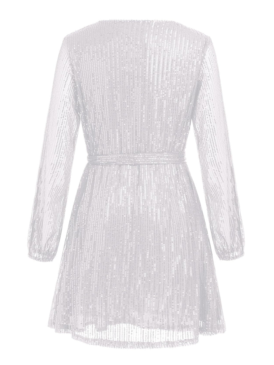 Langärmliges Minikleid mit Pailletten und Bindegürtel
