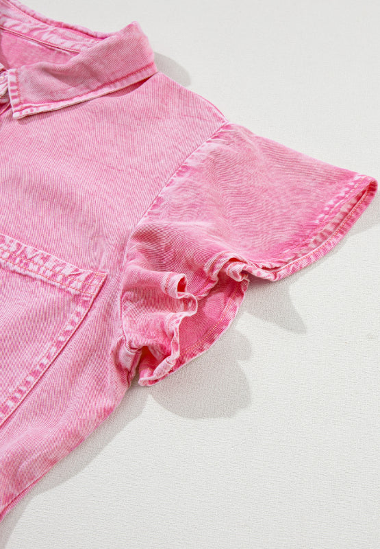 Mini-Jeanskleid mit Kragen und Knopfleiste