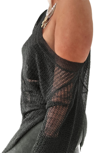 Strick-Überwurf mit langen Ärmeln und seitlichem Schlitz