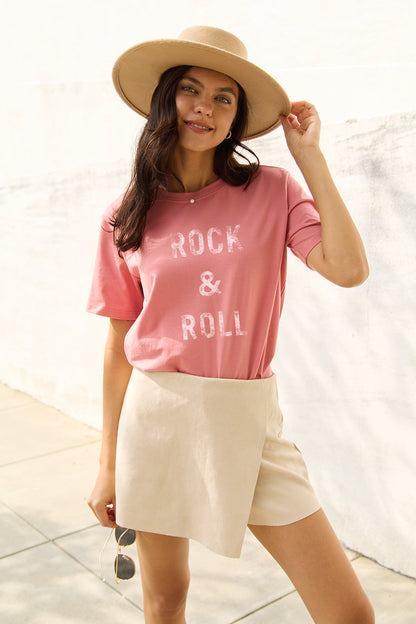 Simply Love – Kurzarm-T-Shirt „ROCK &amp; ROLL“ in voller Größe