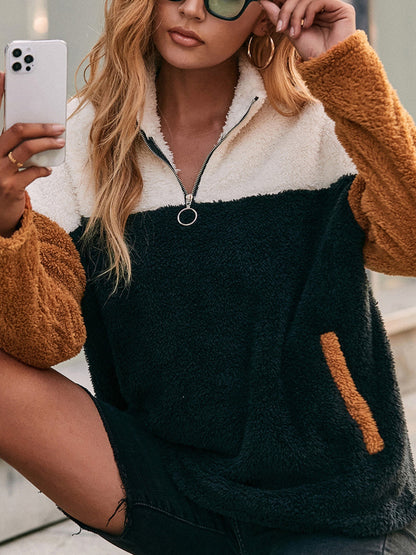 Ivy Lane – Sweatshirt mit Farbblockdesign und Viertelreißverschluss und überschnittener Schulter