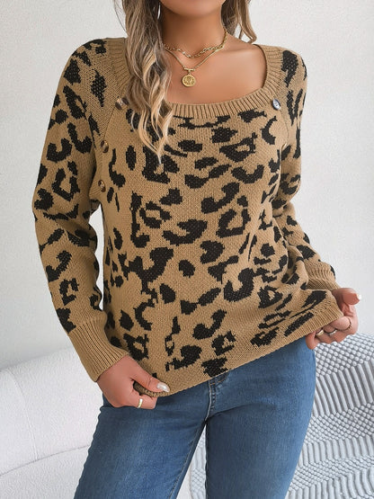 Pullover mit Leopardenmuster und quadratischem Ausschnitt