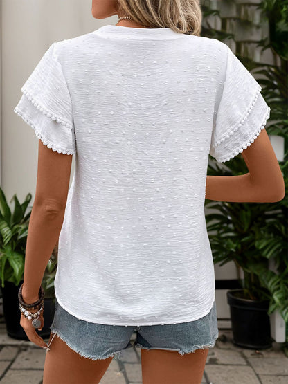 Kurzärmlige Bluse mit Swiss Dot-Kerbenmuster