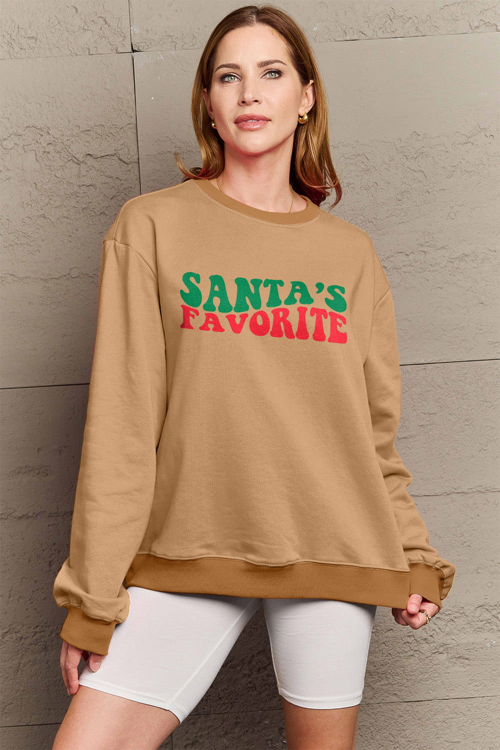 Simply Love Rundhals-Sweatshirt in voller Größe mit dem Lieblingsmotiv von Santa