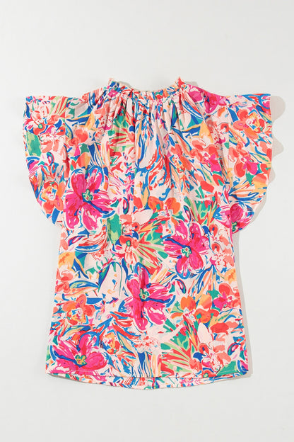 Bluse mit Flügelärmeln, Rüschen und Print