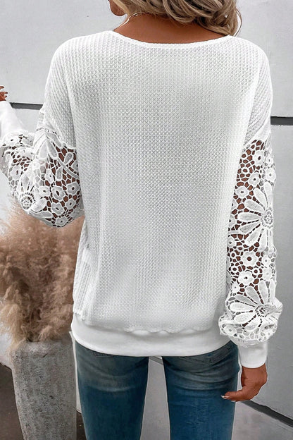 Blusa con cuello en V y tejido tipo gofre de talla grande