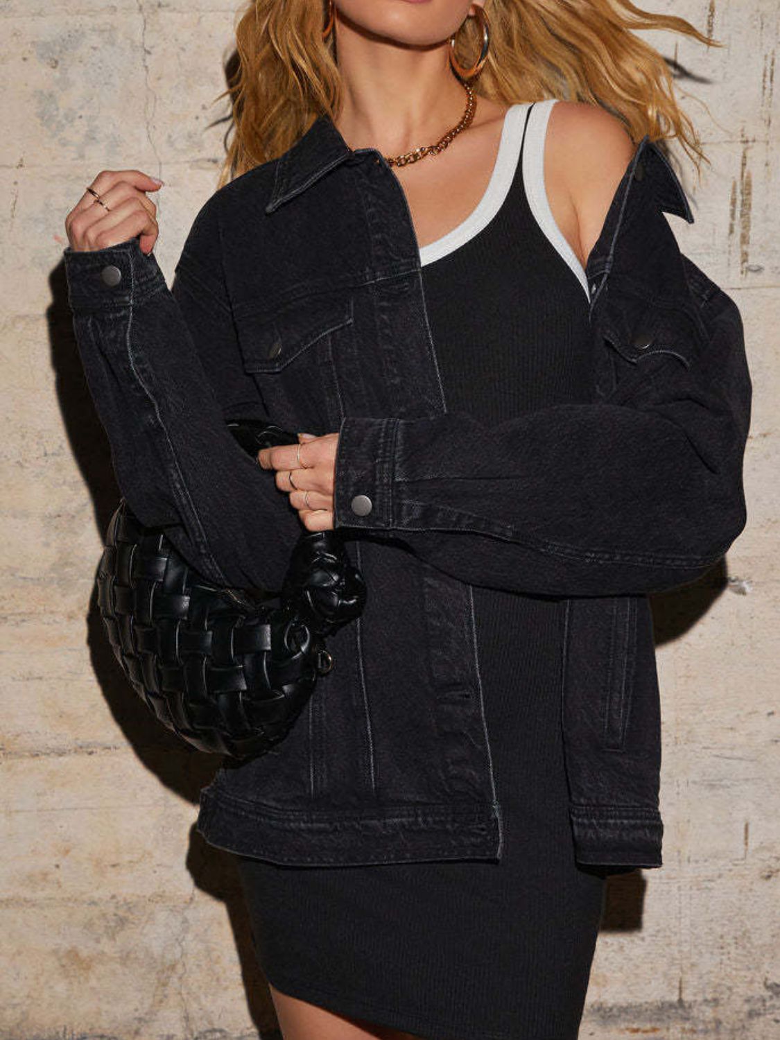 Jeansjacke mit Knopfleiste und Kragen