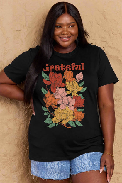 Simply Love Full Size GRATEFUL Flower Graphic Cotton T-Shirt
