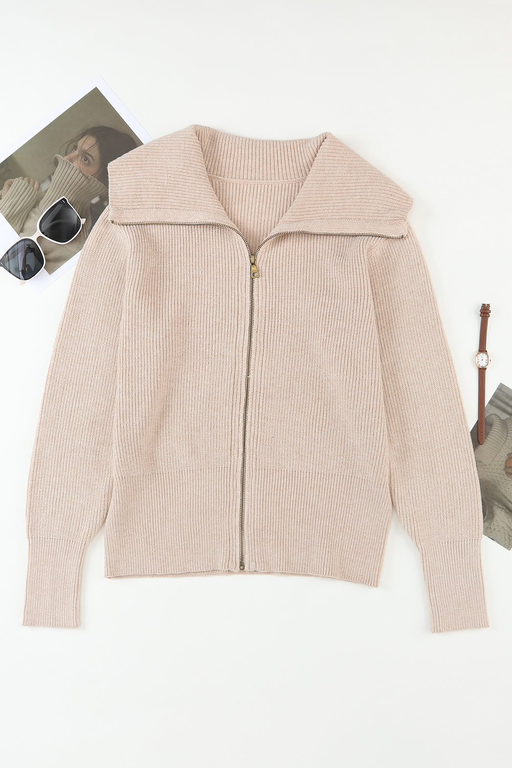 Langärmlige Strickjacke mit Reißverschluss