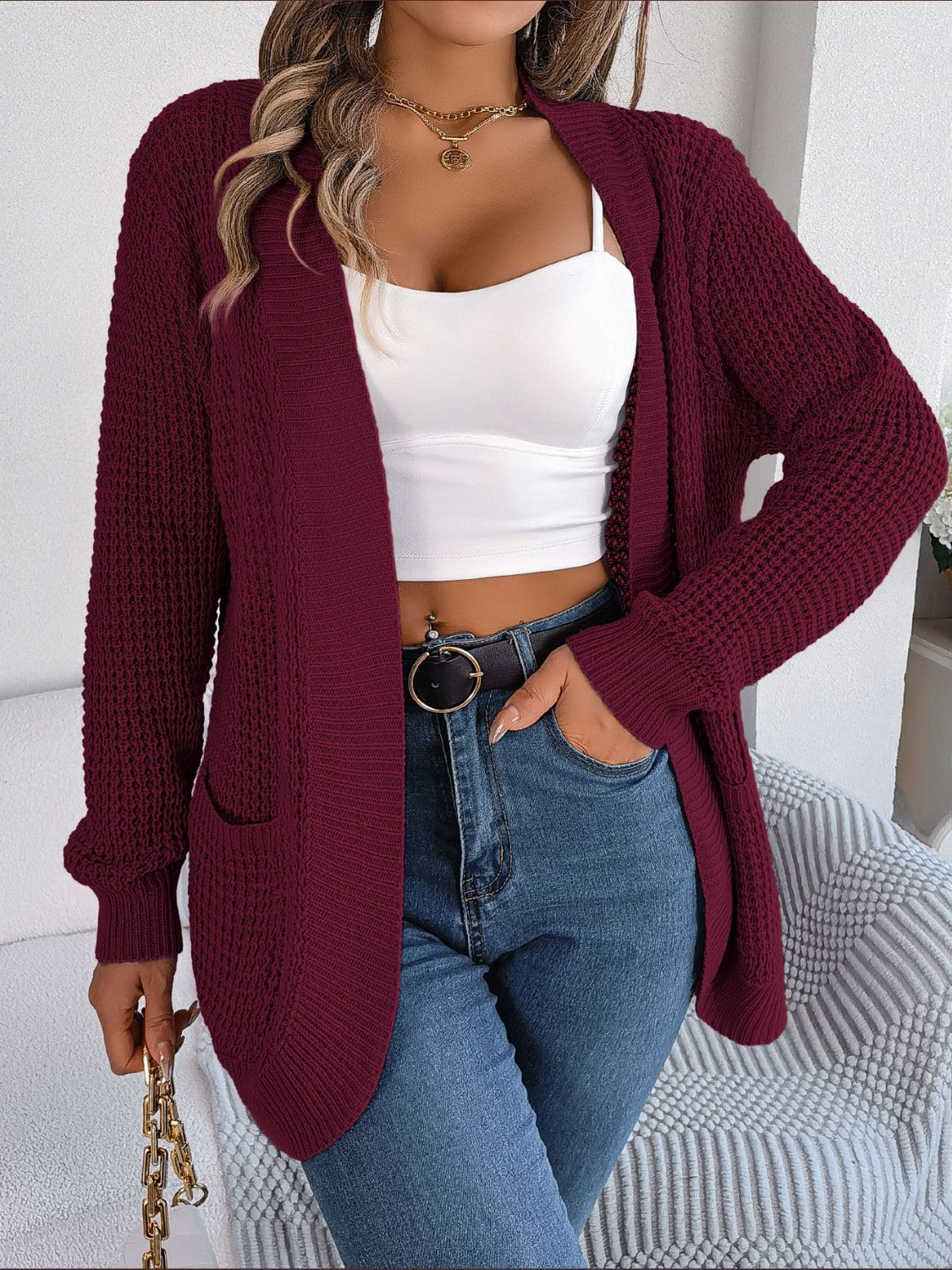 Strickjacke mit offenen Ärmeln und Taschen