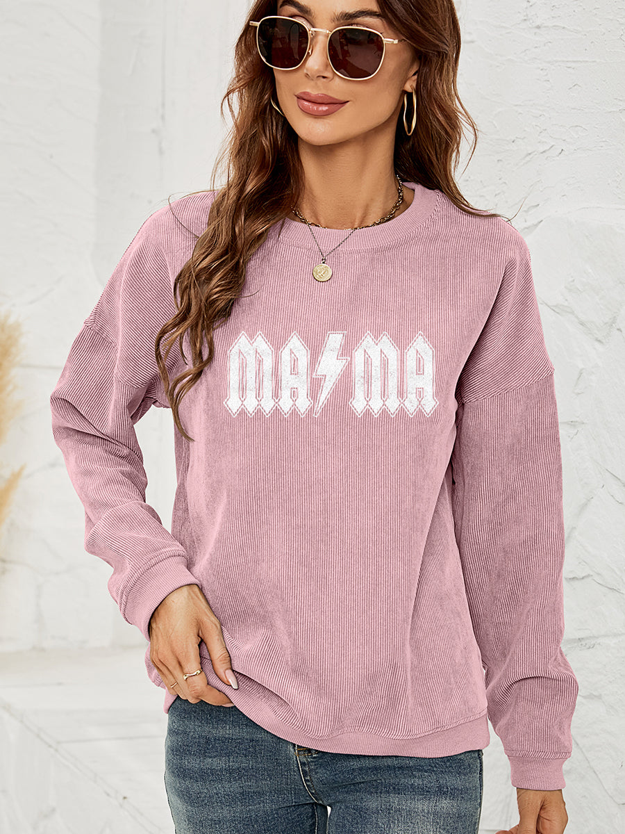 MAMA – Sweatshirt mit überschnittener Schulter und Grafik