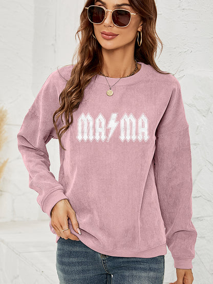 MAMA – Sweatshirt mit überschnittener Schulter und Grafik