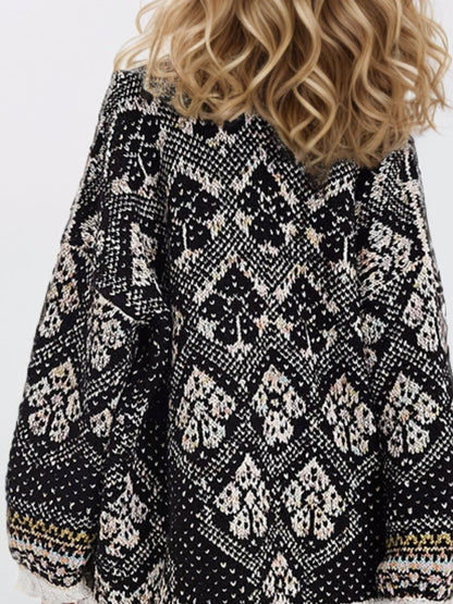 Vorne offene Strickjacke mit langen Ärmeln und Grafik