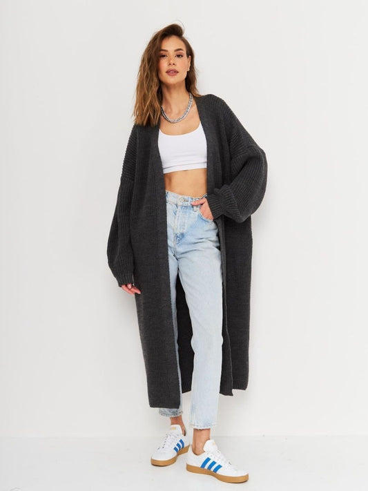 Vorne offener, langärmliger Longline-Cardigan