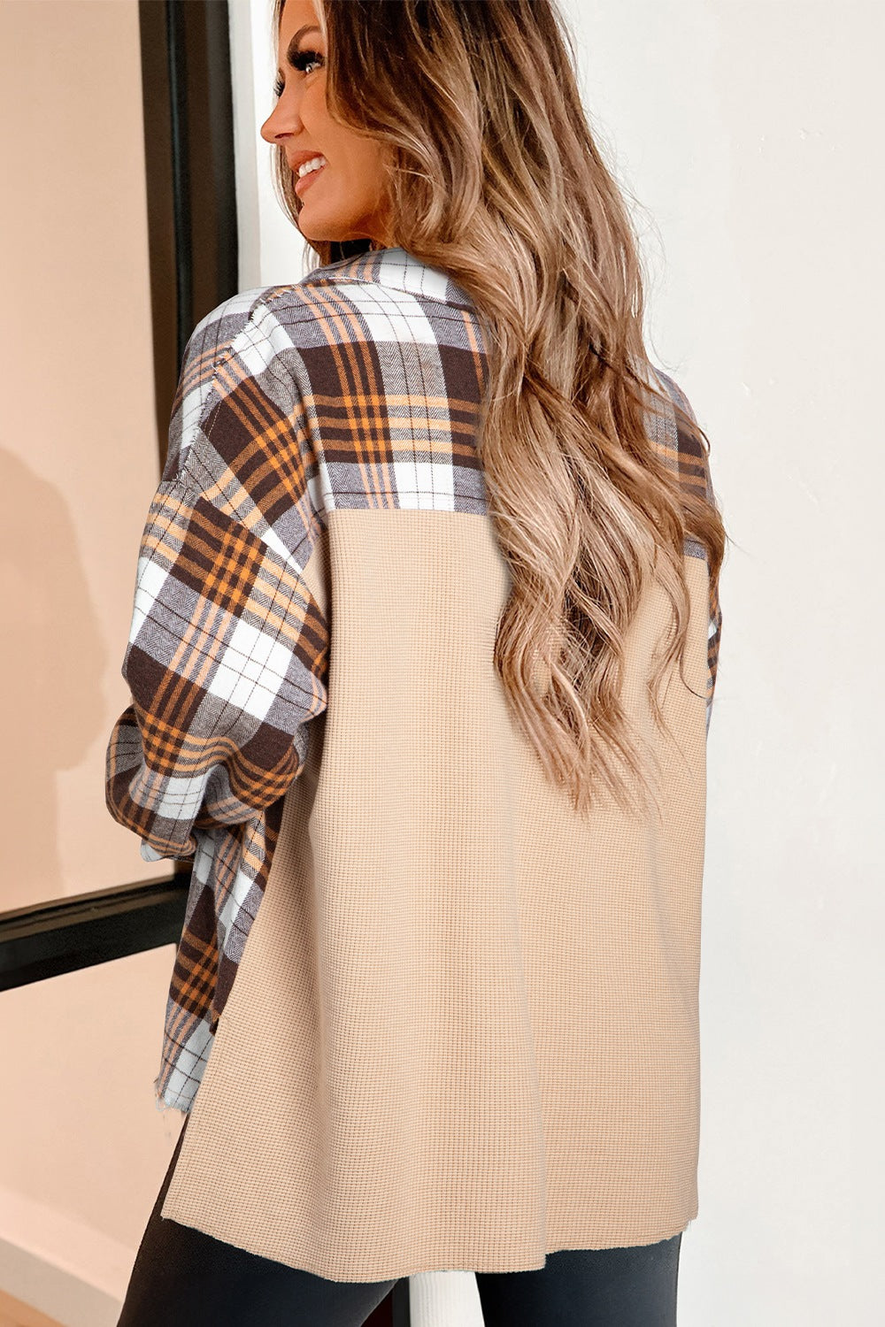 Karierte, langärmlige Hemdjacke mit Knopfleiste